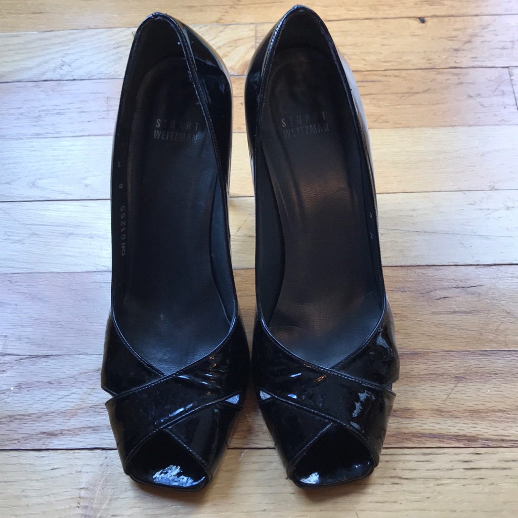 Stuart Weitzman Black Patent Peep-Toe Pumps